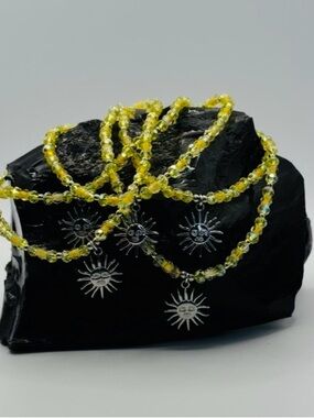 *ANKLET* Silver Sunflower with Yellow Crystal Stretchy Anklet
